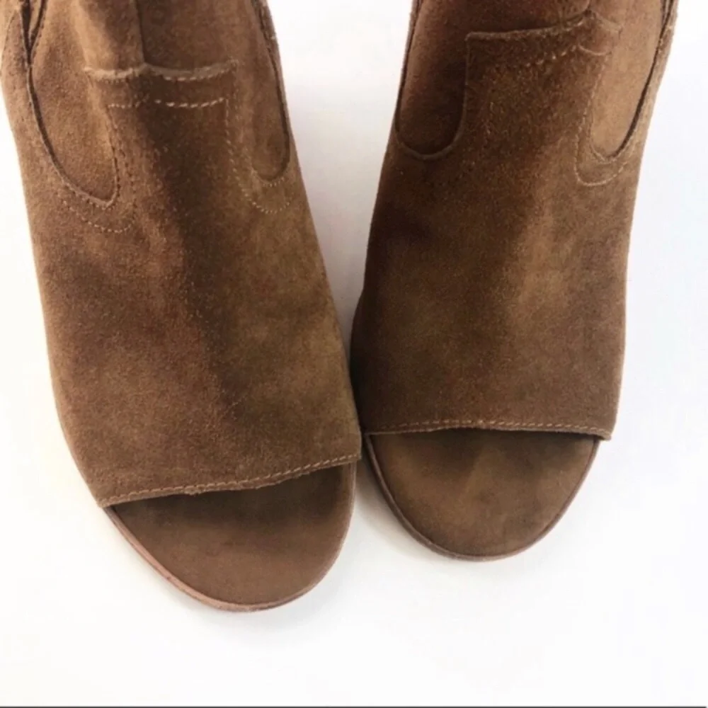 Dolce Vita Brown Leather Suede Booties Peep Toe - Picture 5 of 6